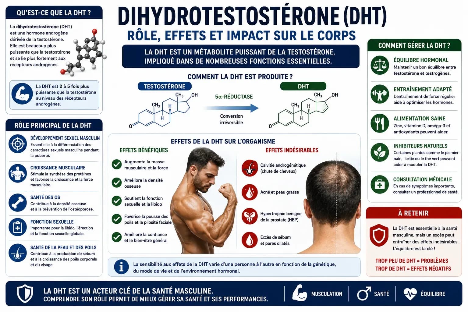 DHT (dihydrotestostérone) : rôle, effets, gestion pendant un cycle