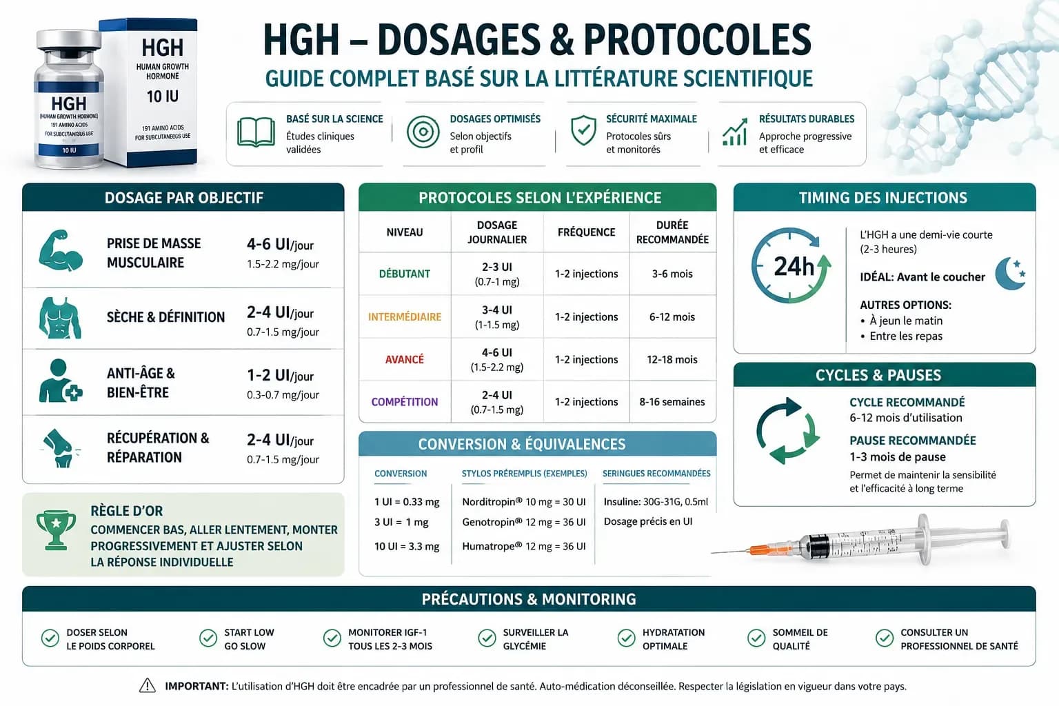HGH : dosage, protocoles, reconstitution, cycles