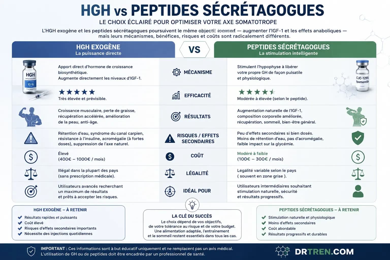 HGH exogène vs peptides sécrétagogues : quel choix pour quel profil ?