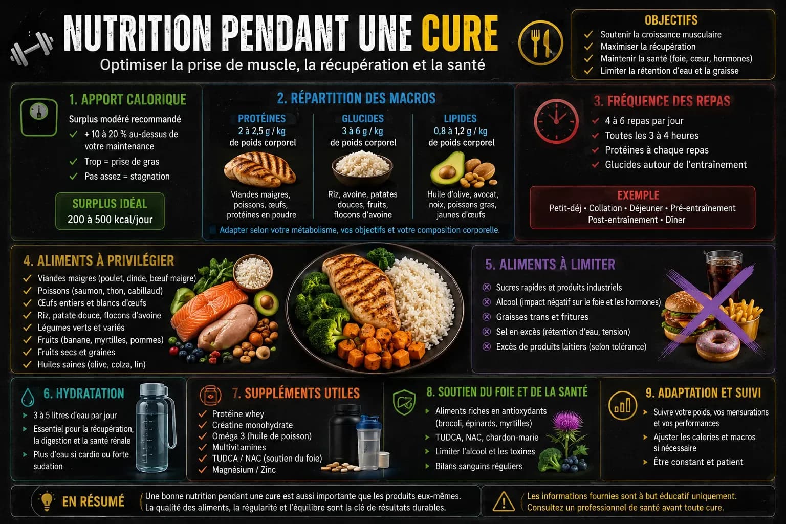 Nutrition pendant une cure : macros, timing, calibrage calorique