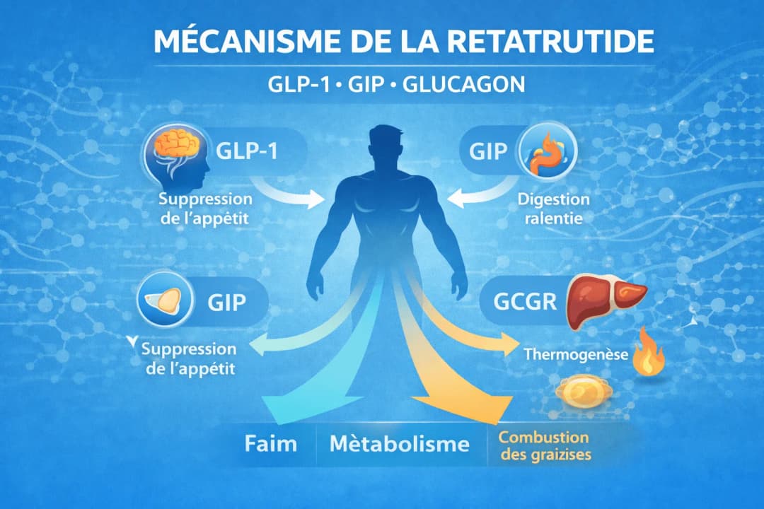 Mécanisme de la Retatrutide : effets sur les récepteurs GLP-1, GIP et glucagon