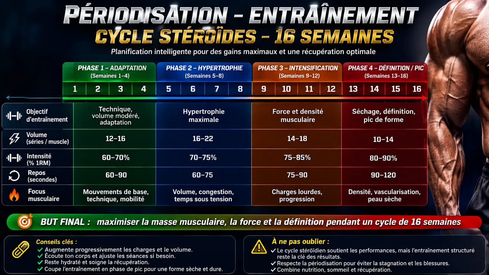 S'entraîner pendant une cure de stéroïdes : volume, fréquence, intensité