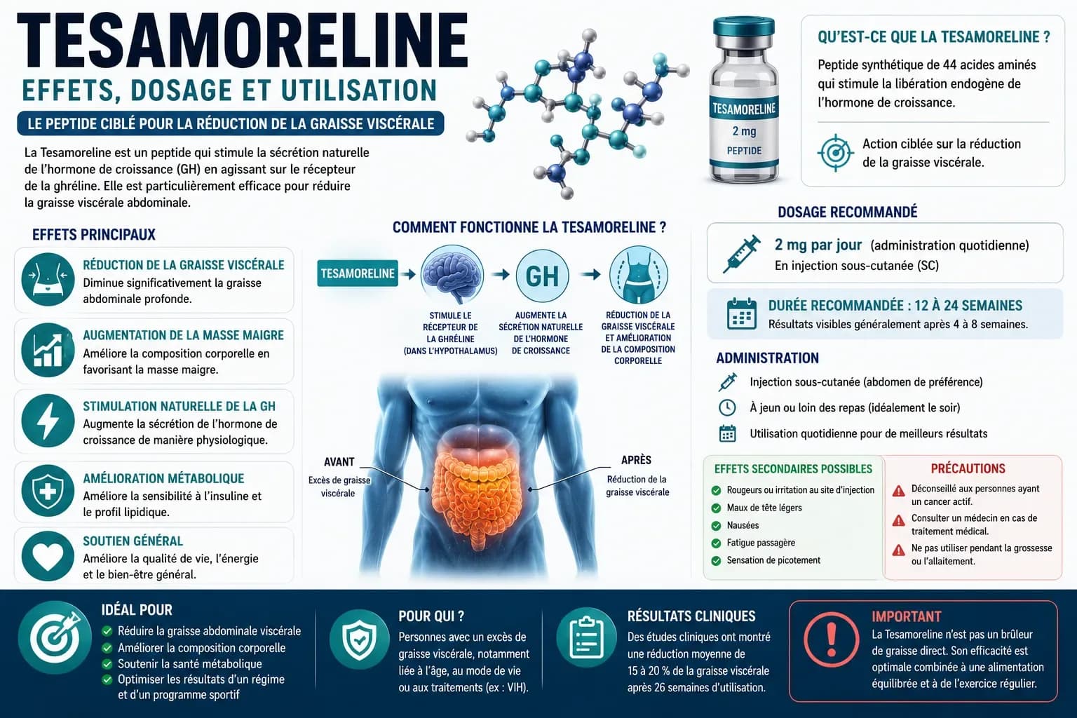 Tésamoréline (Egrifta) : effets, dosage, statut réglementaire