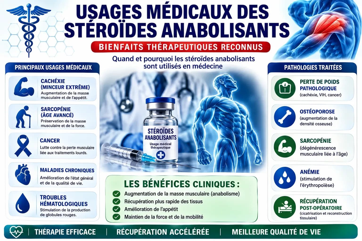 Usages médicaux des stéroïdes anabolisants : indications, protocoles, cadre légal