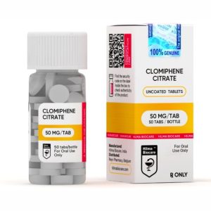 Boîte de 50 comprimés de citrate de clomifène dosés à 50mg chacun, de la marque Hilma Biocare