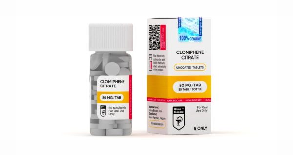 Boîte de 50 comprimés de citrate de clomifène dosés à 50mg chacun, de la marque Hilma Biocare