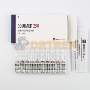 EQUIMED 250 (Undécylénate de Boldénone) de Deus Medical, un stéroïde anabolisant en flacon de 10 ml avec une concentration de 250 mg/ml.