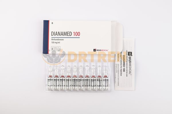 Dianamed 100 (Méthane-diénone) de Deus Medical, flacon de 10 ml avec une concentration de 100 mg/ml, utilisé pour la prise de masse musculaire rapide et l'amélioration des performances sportives