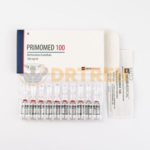 Primomed 100 (Énanthate de Méthénolone) de Deus Medical, flacon de 10 ml avec une concentration de 100 mg/ml, utilisé pour améliorer la performance physique et favoriser la rétention de la masse musculaire maigre.