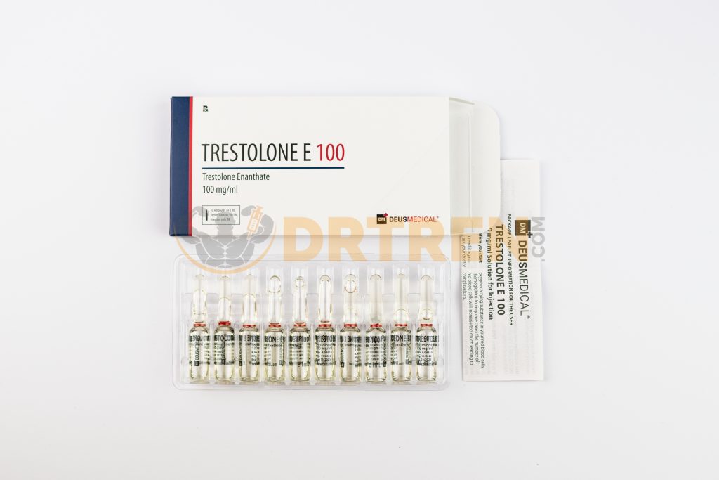 Trestolone E 100 (Énanthate de Trestolone) de Driada Medical, flacon de 10 ml avec une concentration de 100 mg/ml, conçu pour stimuler la croissance musculaire et améliorer les performances physiques