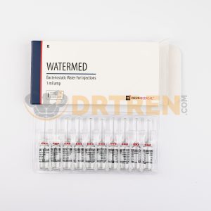 Watermed (Eau Bactériostatique) 10ML de Deus Medical, solution stérile utilisée pour diluer des médicaments injectables