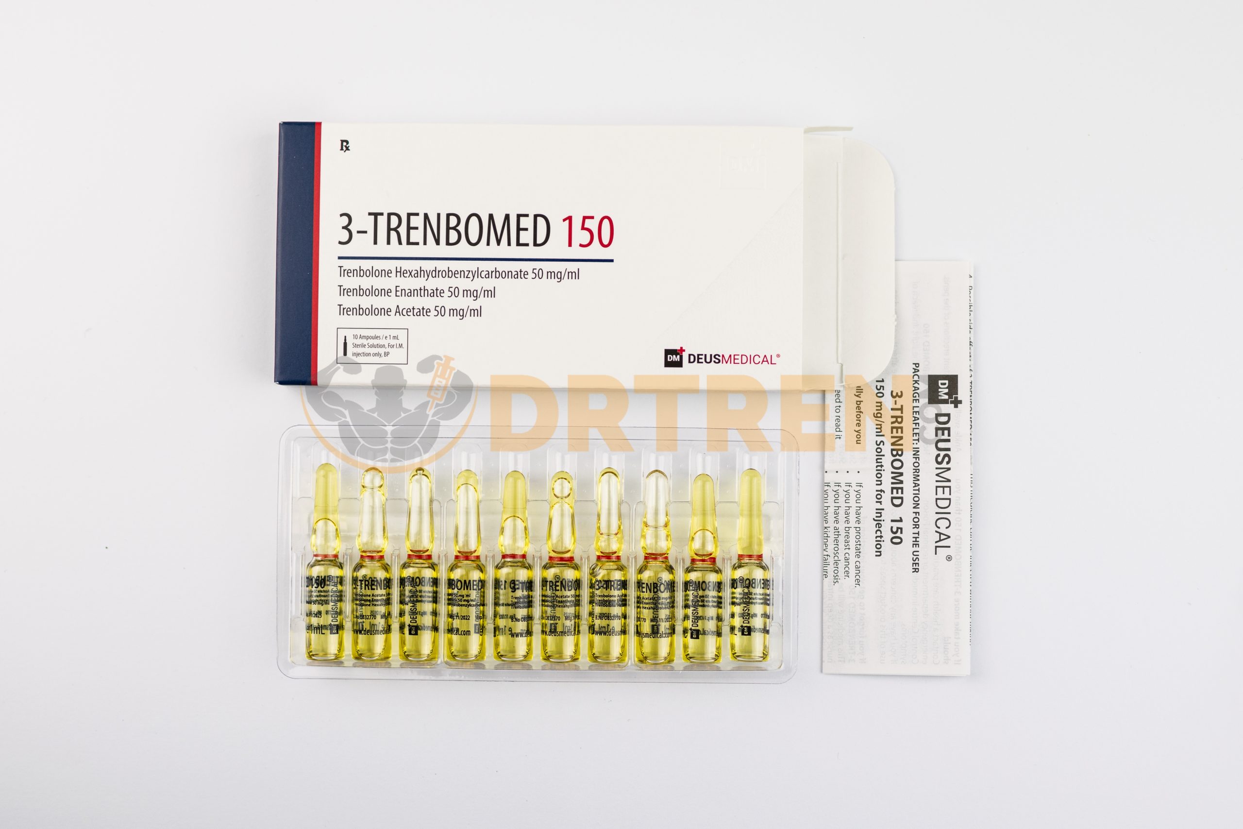 3-Trenbomed 150 (Mélange de Trenbolone) de Deus Medical, 10ml, 150mg/ml, solution injectable conçue pour le développement musculaire et l'augmentation des performances.