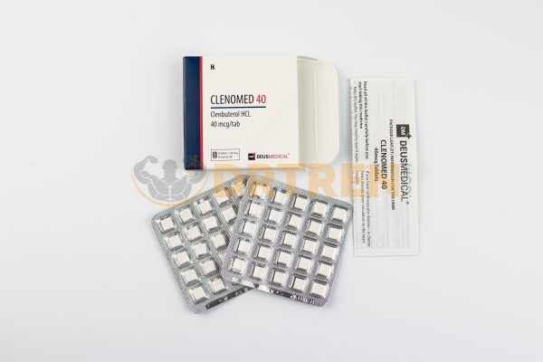 Clenomed 40 (Clenbuterol) de Deus Medical, boîte de 50 comprimés dosés à 40 mcg chacun, utilisé comme bronchodilatateur et pour la perte de graisse en stimulant le métabolisme