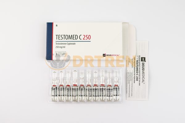 Testomed C 250 (Cypionate de Testostérone) de Deus Medical, disponible en flacon de 10 ml avec une concentration de 250 mg/ml, utilisé pour la thérapie hormonale