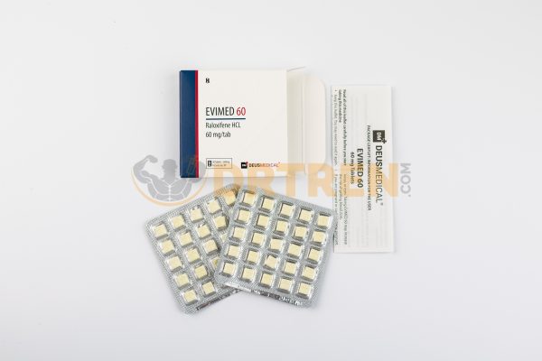 EVIMED 60 (Raloxifène HCL) 60mg/comprimé de Deus Medical, un modulateur sélectif des récepteurs aux œstrogènes utilisé dans la prévention et le traitement de l'ostéoporose chez les femmes ménopausées