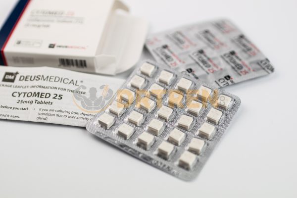 Cytomed 25 (Lyothyronine Sodique (T3)) de Deus Medical, 50 comprimés de 25 mcg, un hormone thyroïdienne utilisée pour traiter l'hypothyroïdie et d'autres conditions nécessitant une augmentation des niveaux d'hormones thyroïdiennes