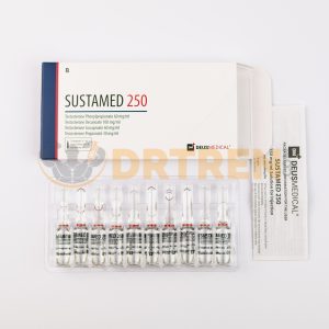 Sustamed 250 (Sustanon) de Deus Medical, flacon de 10 ml avec une concentration de 250 mg/ml, utilisé pour la thérapie de remplacement en testostérone