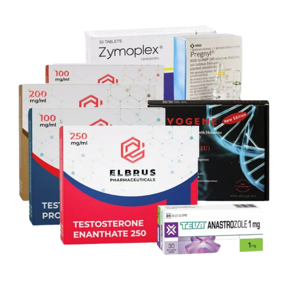 Programme de masse pour professionnels comprenant de la testostérone énanthate, de la testostérone propionate, de la trenbolone énanthate, de l'hormone de croissance, de la drostanolone, de la gonadotrophine et de l'anastrozole