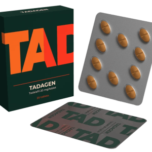 Tadagen 20 mg Tadalafil générique Cialis - Traitement efficace de la dysfonction érectile, durée prolongée jusqu'à 36 heures, boîte de 20 comprimés oraux