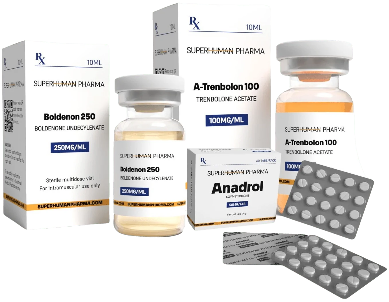 Liste des stéroïdes anabolisants oraux et injectables alignés les uns à côté des autres.