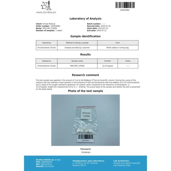 Enclomilad 12.5 mg (Citrate d’Enclomiphène) Driada Medical – Image 4