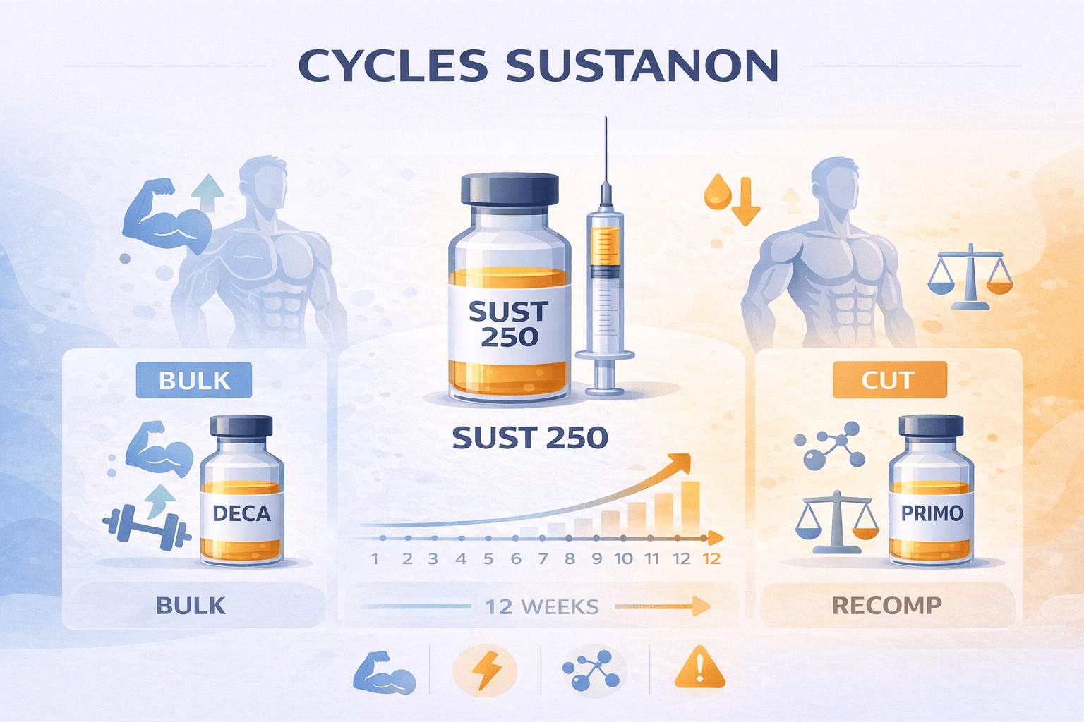 illustration vectorielle cycles sustanon 250 stack deca masteron primobolan progression musculation